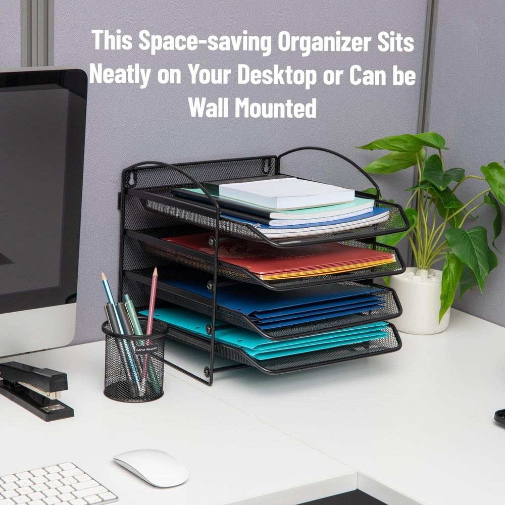 Mind Reader 4-Tier Paper Tray, File Storage, Desktop Organizer, Wall Mountabl...