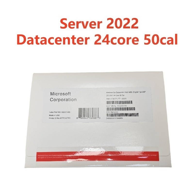 New Factory Sealed Microsoft Windows Server 2022 Datacenter Core 50 CALs 24 Core