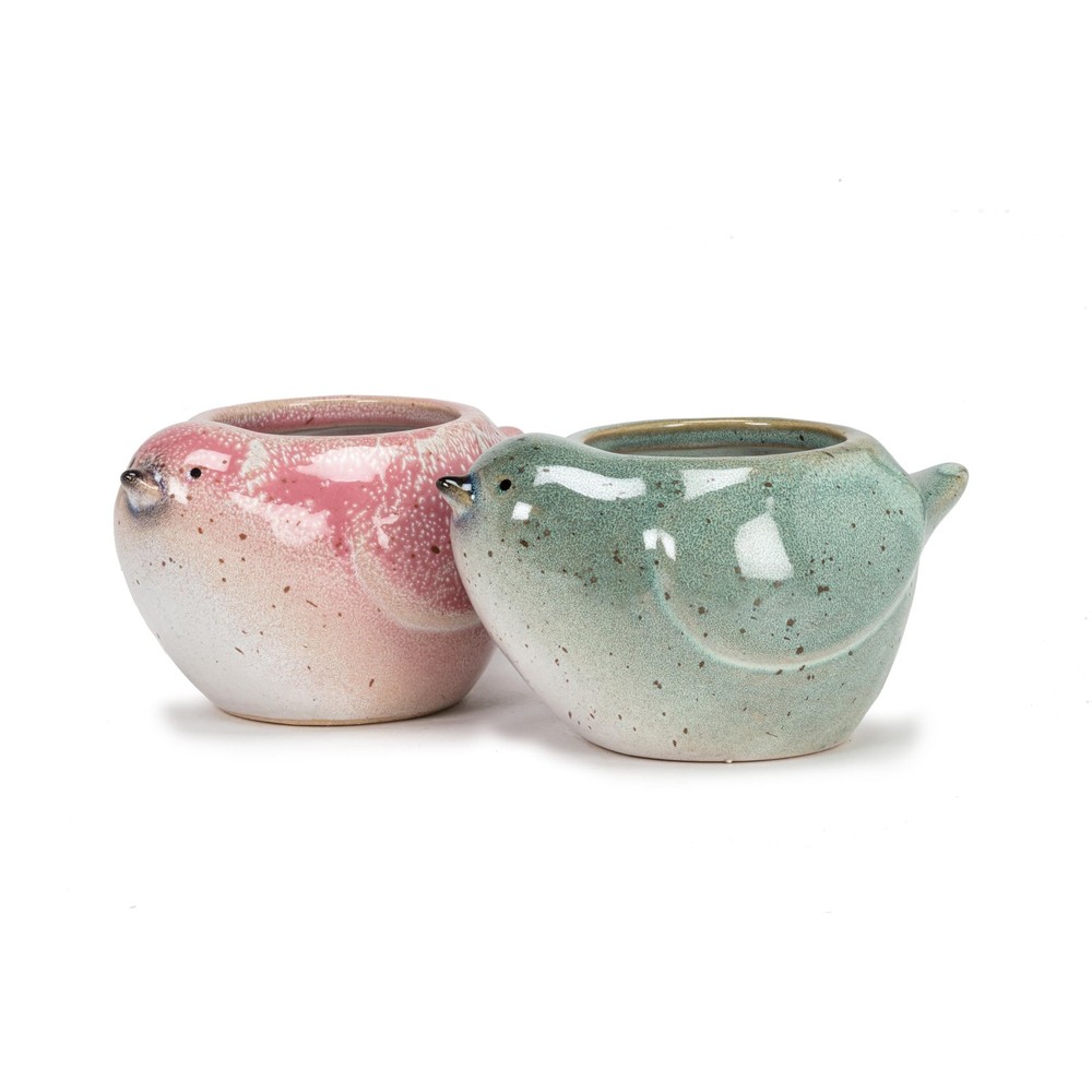 Stoneware Bird Planter - Blue, Small (3" H)