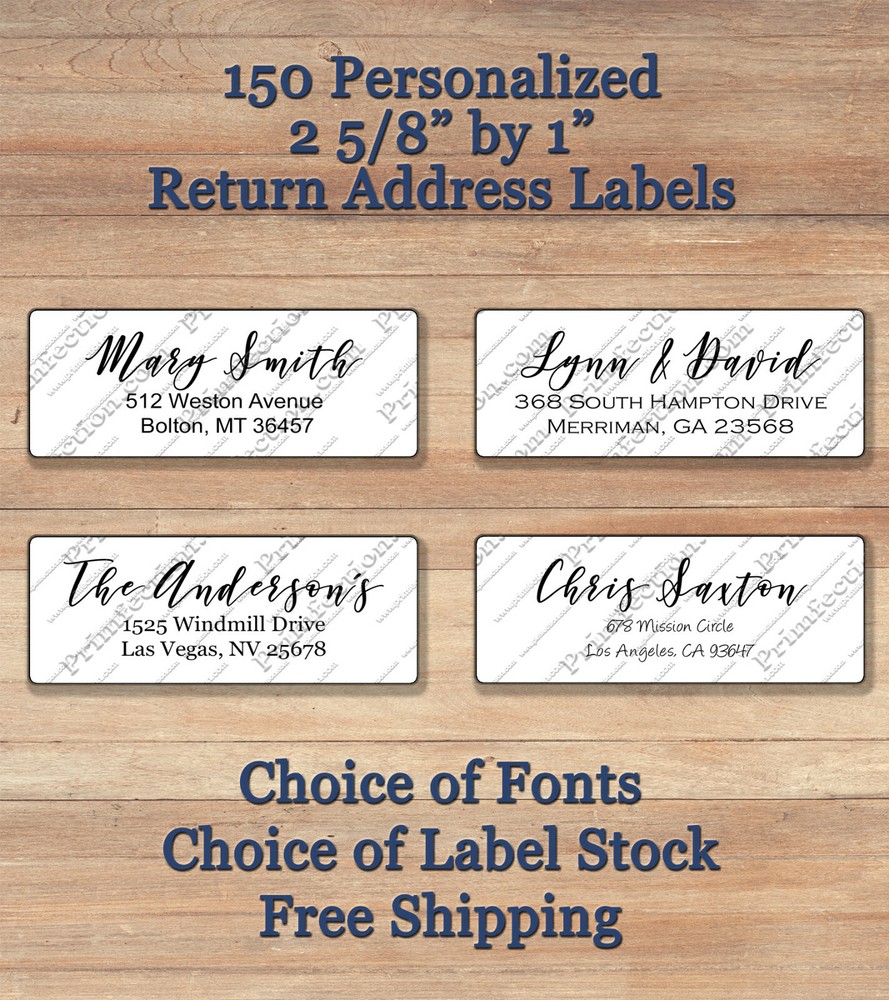 150 Personalized Printed Peel & Stick Fancy Script Return Address Labels