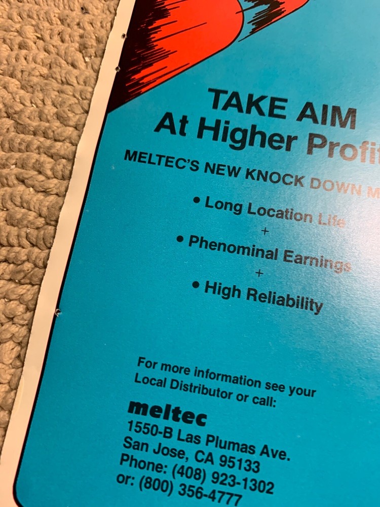 11- 8 1/4” Knock Down Meltec 1987 arcade game AD FLYER