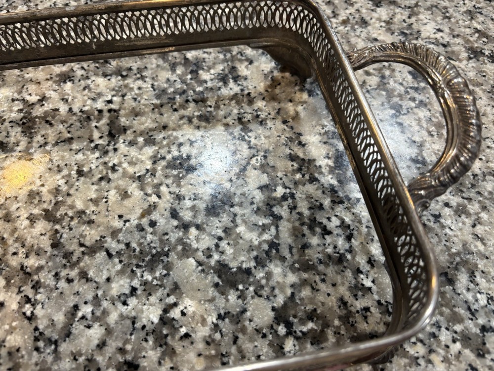 Vintage Silver Plated Footed Casserole Dish Holder 13x8.5 Inches With Handles