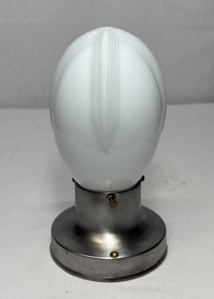 Vtg Wall Sconce Stamped Steel Metal MCM Light Fixture Art Glass Shade USA #M1