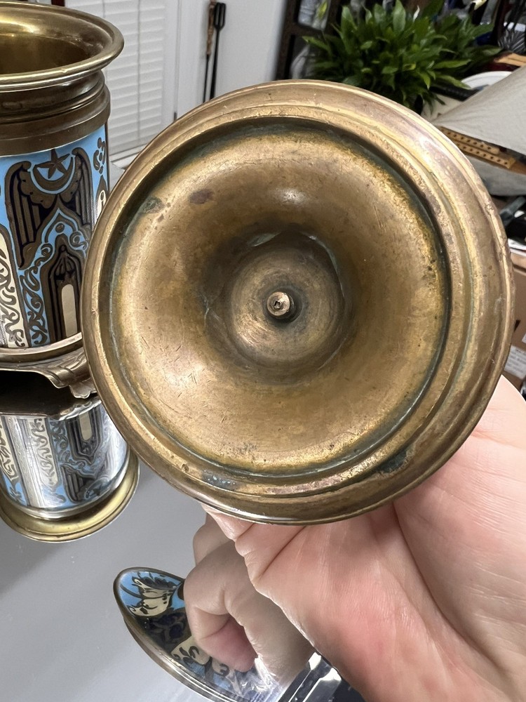 Antique Mid Eastern Brass Enamel Lidded Jar