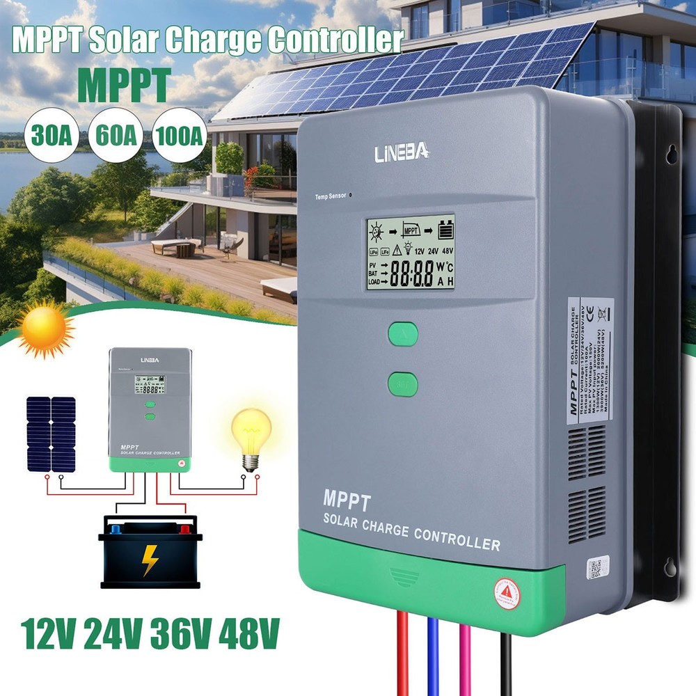 100A MPPT Solar Panel Battery Charge Controller 12V 24V 48V Auto Adjustable LCD