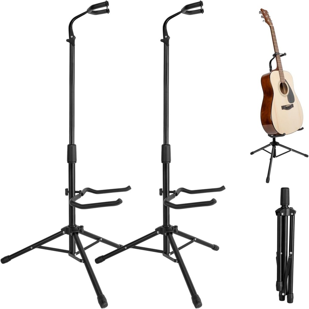 Guitar Stand, 2 Pack Height Adjustable Foldable Guitar Stand with Secure Supp...