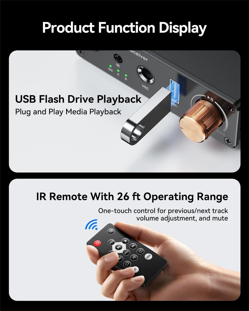 [Upgraded] Bluetooth 6.0 Receiver,Wireless Bluetooth Long Range Low Latency f...