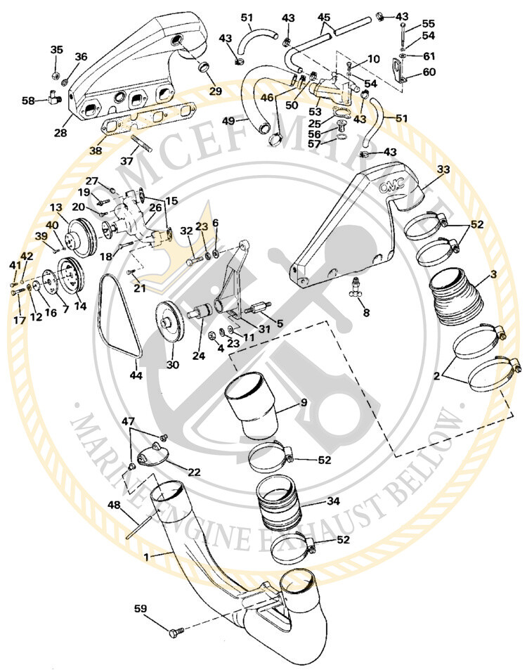 omc sterndrive exhaust seal with bushing and pin 3" # 0985749 /0765166 /0984467