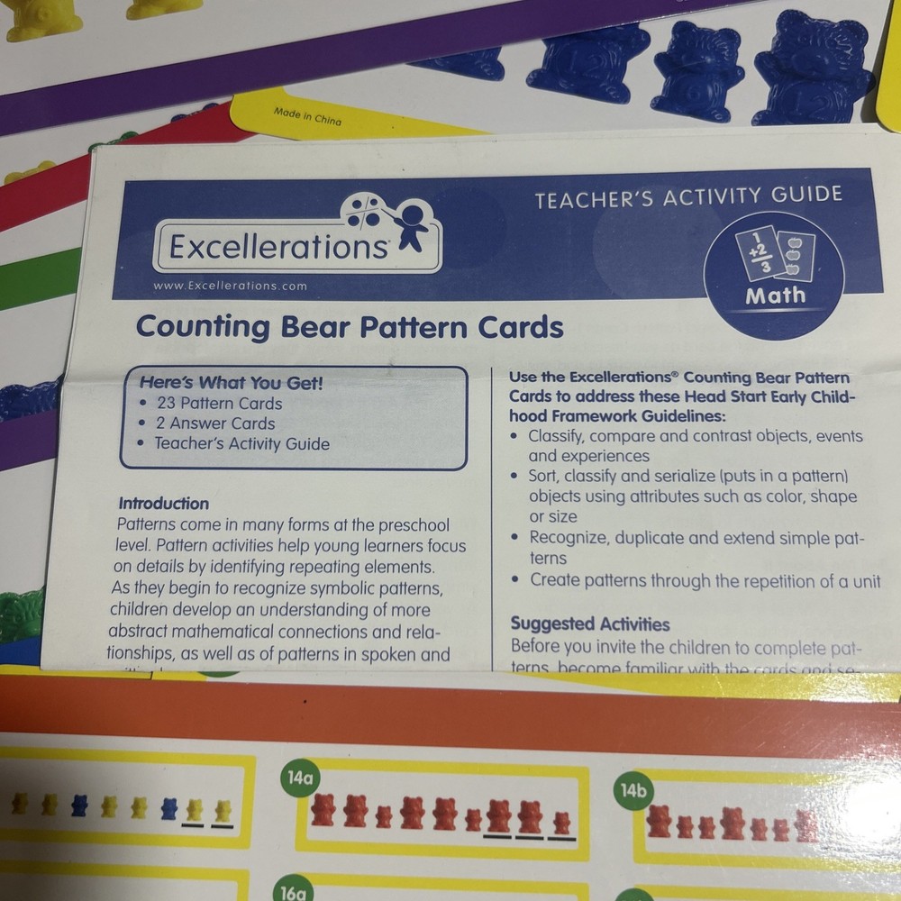 Excellerations Counting Bears Worms STEM Math Manipulatives 172 Pc+ Pattern Card