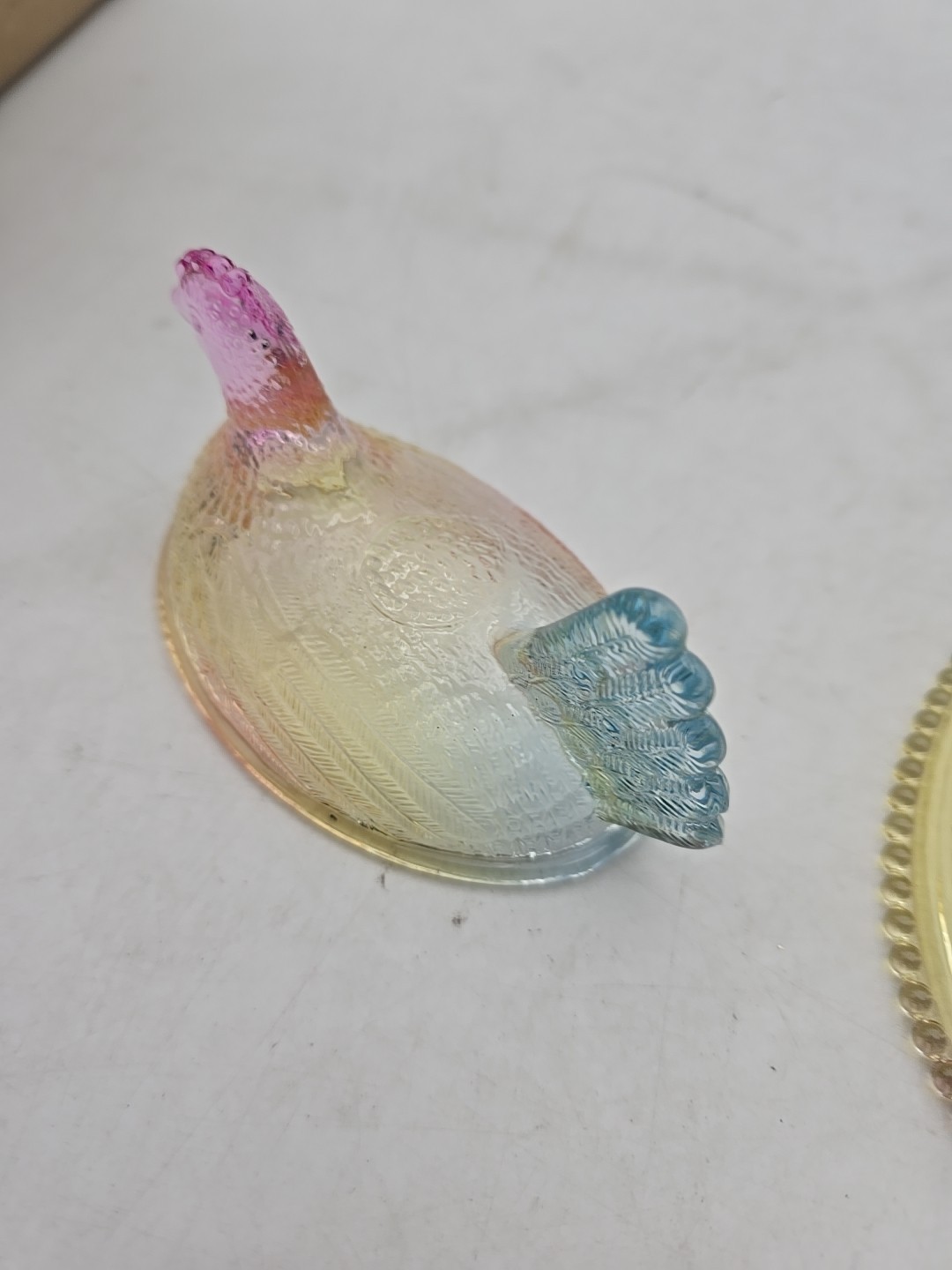 Rainbow Glass Nesting Hen, Approximately 4"L X 3"H