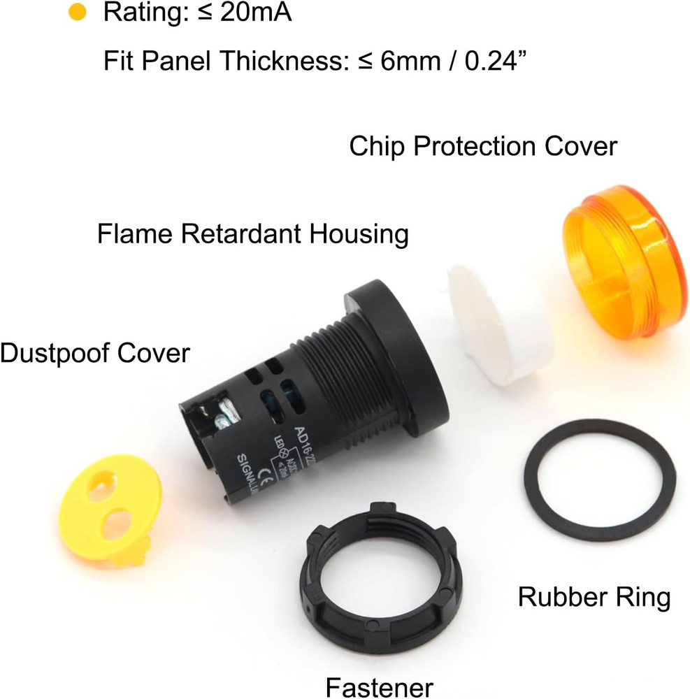 LED Indicator Light AC/DC 110V 20Ma Flush Panel Mount Yellow 10 Pcs