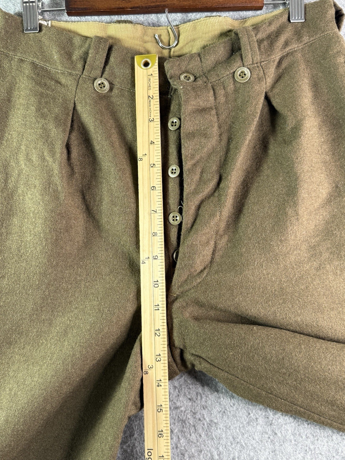 Original True Vintage 1950's Era French Army Green Wool Uniform Trousers 32x30