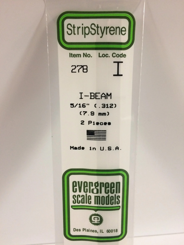 Evergreen Scale Models 278 Styrene I-Beam 5/16" (2 Pack)