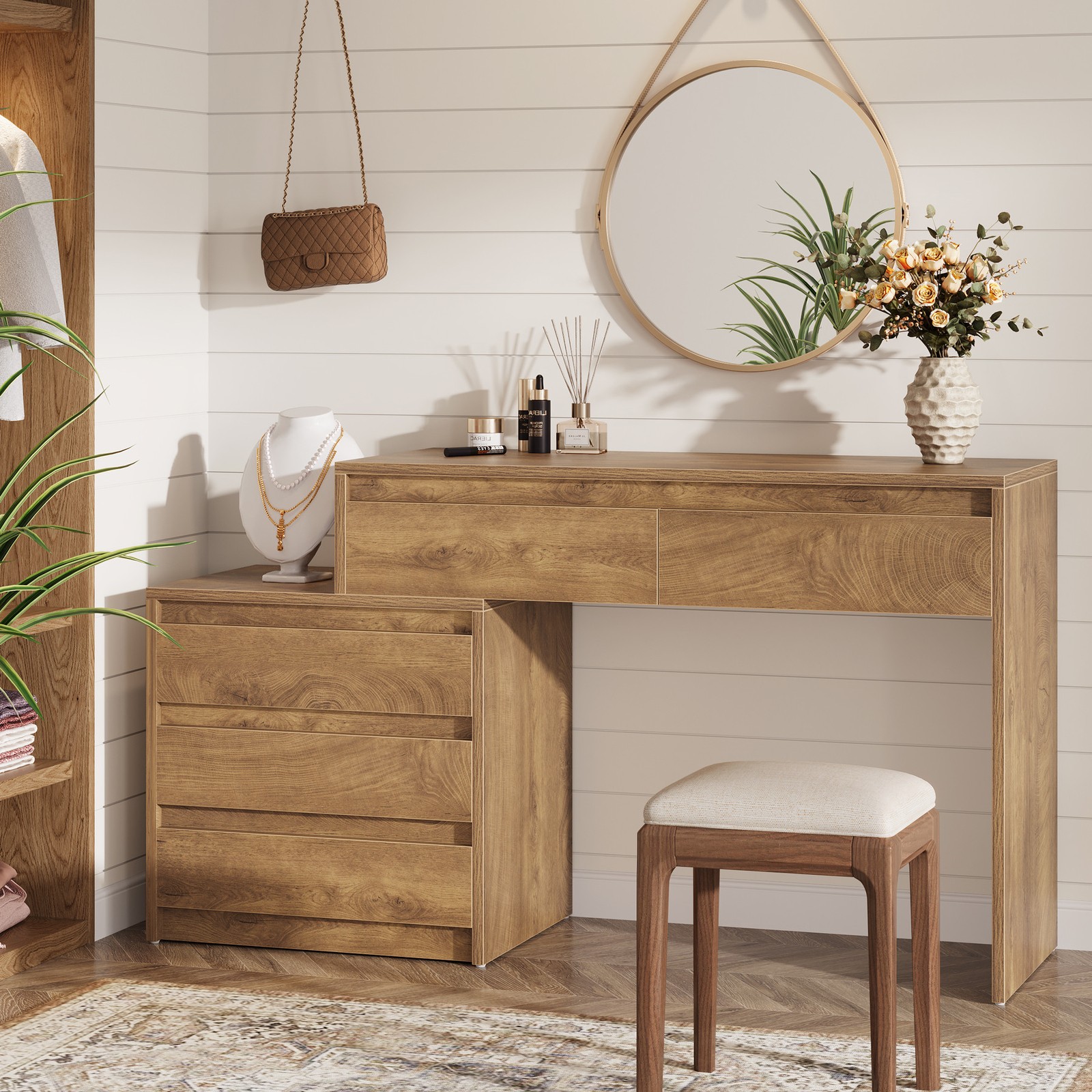 63'' Vanity Desk with 5 Drawers for Bedroom Modern Large Makeup Table for Women