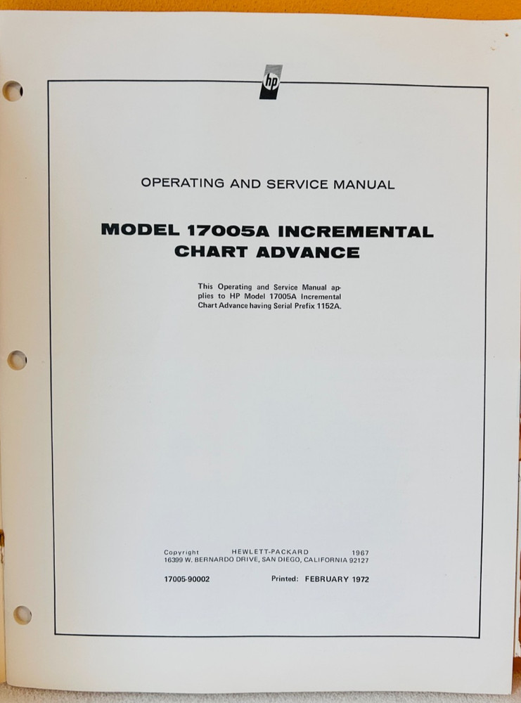 HP 17005-90002 Model 17005A Incremental Chart Advance Oper & Service Manual.