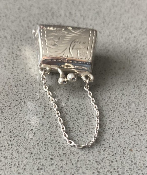Tiny sterling silver etched purse pill box