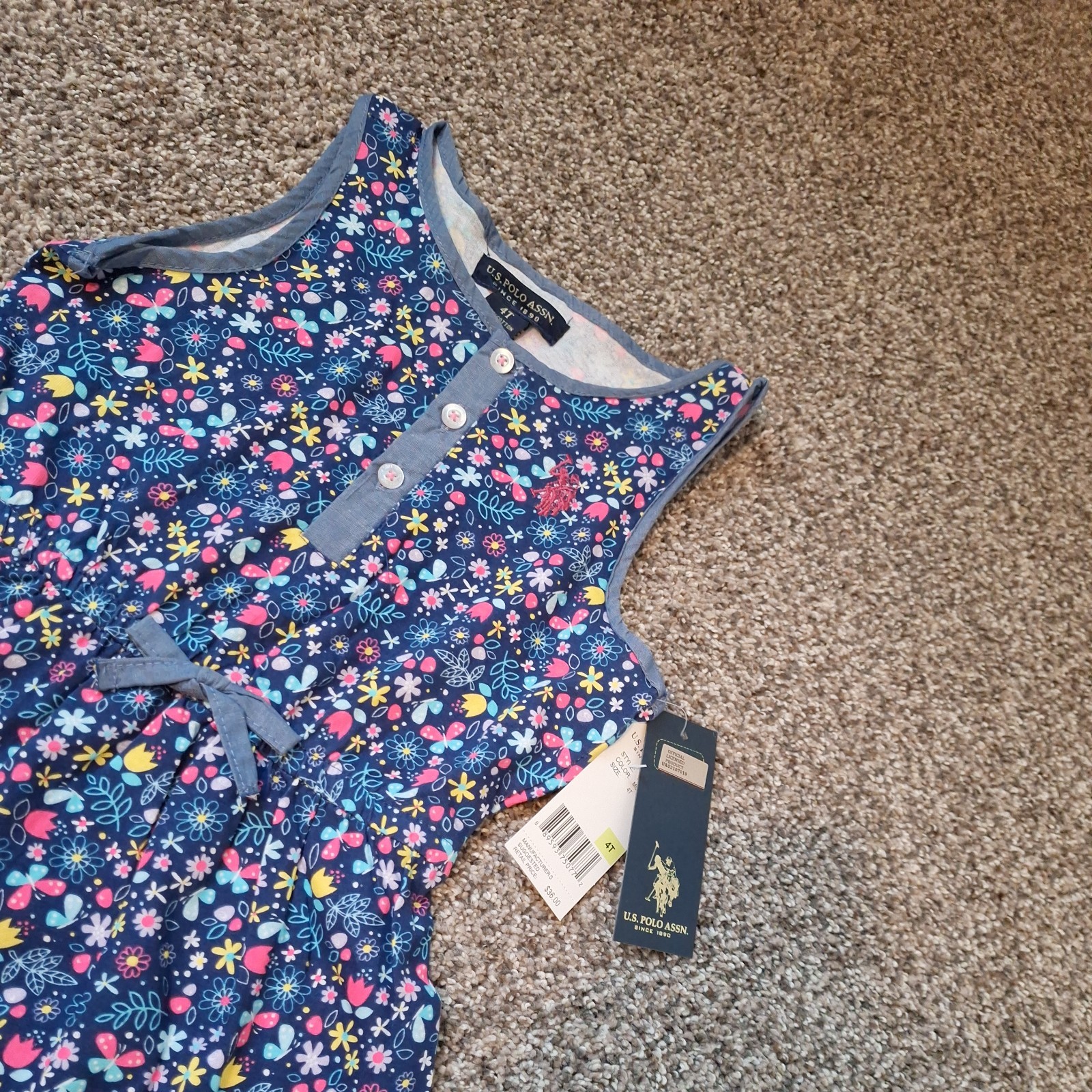 NWT US Polo Assn Girls Floral Sleeveless Skater Dress - Size 4T Cotton