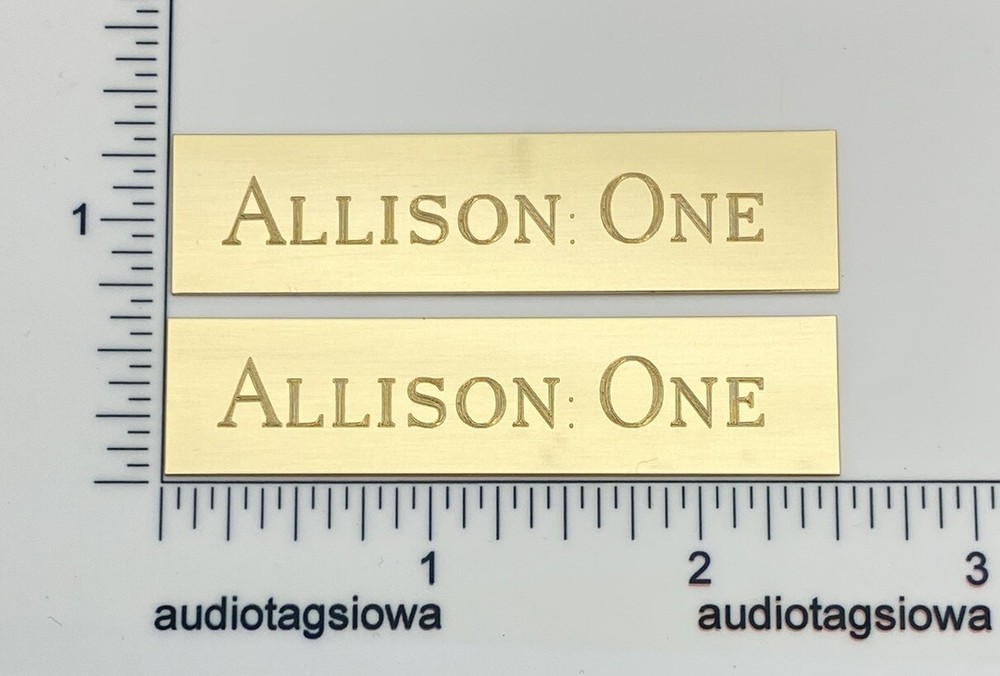 Allison One Speaker Badge Emblem Custom Engraved Solid BRASS Logo Pair