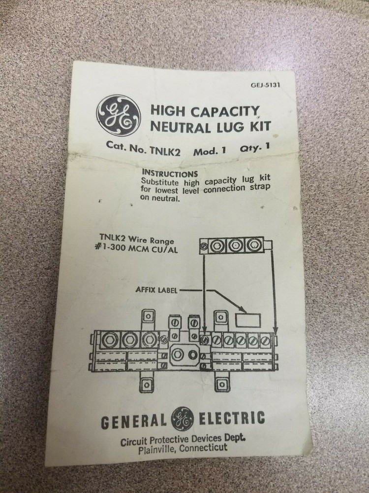 TNLK2 GENERAL ELECTRIC NEUTRAL LUG KIT