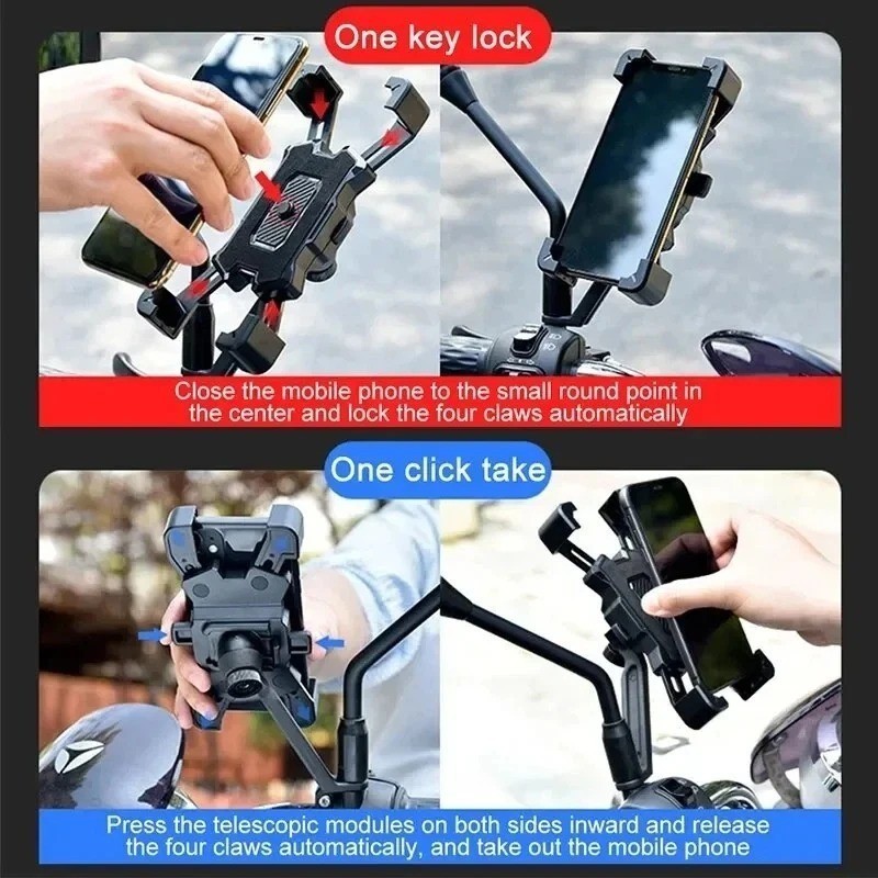 Motorcycle Phone Mount Auto Lock 100mph Military Anti-Shake Bike Phone Holder