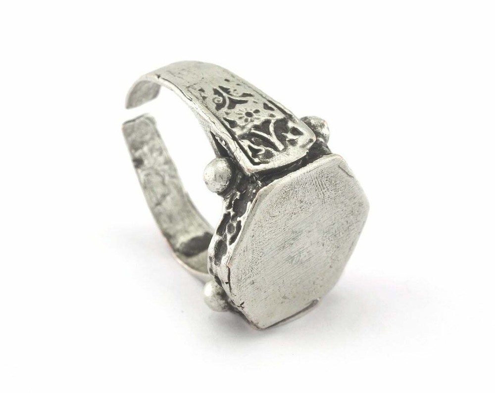 Hexagonal Adjustable Ring Base Antique Silver Blank Bezel 10US size Setting Pad