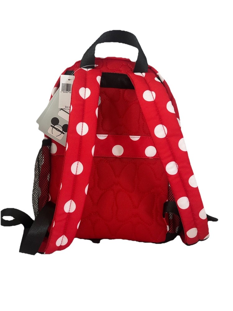 Disney Parks Minnie Mouse Red Polka Dot Backpack Polyester Bow Mesh Pockets
