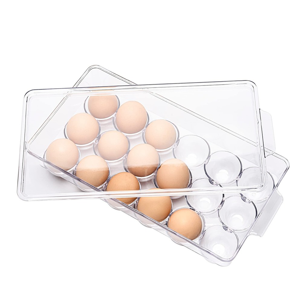 18 Eggs Holder for Refrigerator, Clear Egg Container for Fridge, Kitchen