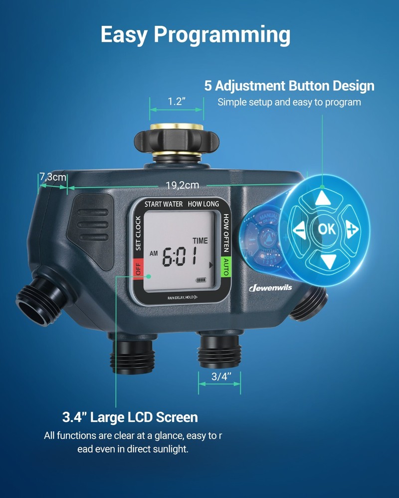 DEWENWILS Sprinkler Timer 4 Zone,Programmable Outdoor Faucet Hose Water Timer