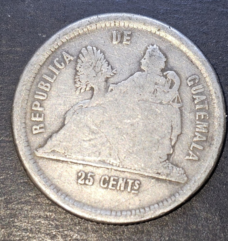 1881 E Guatemala 25 Centavos Silver Coin