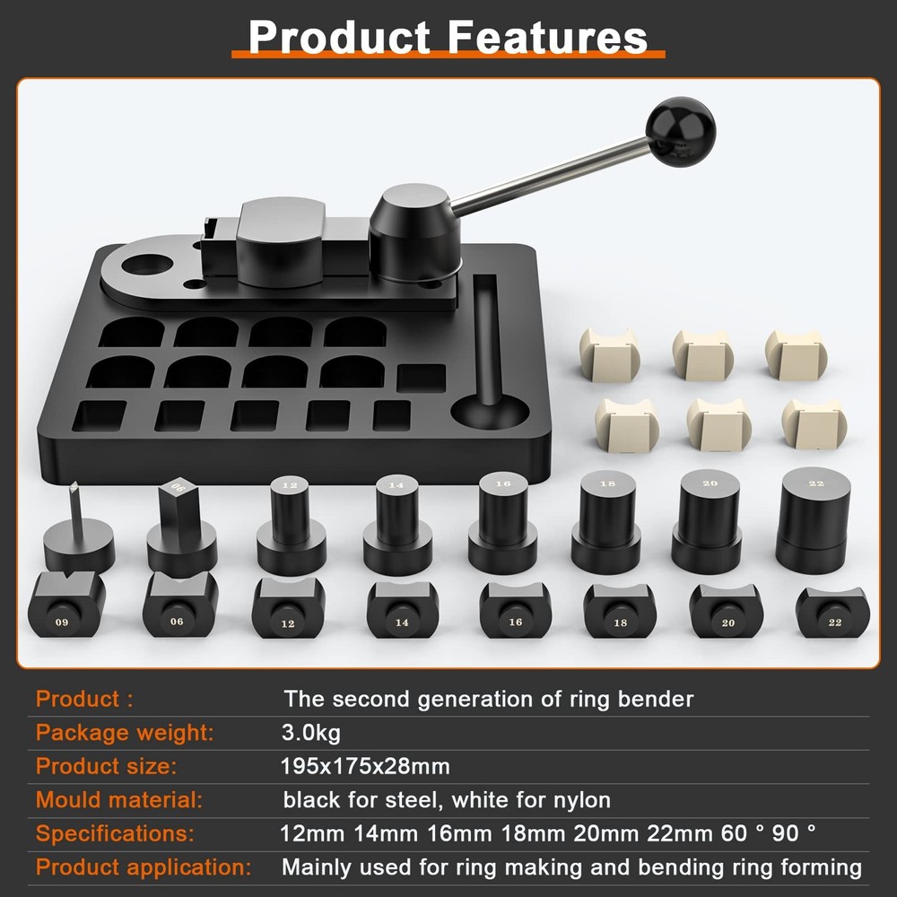 JAZORR Ring Bending Tool, Bender with Nylon Dies Making Black