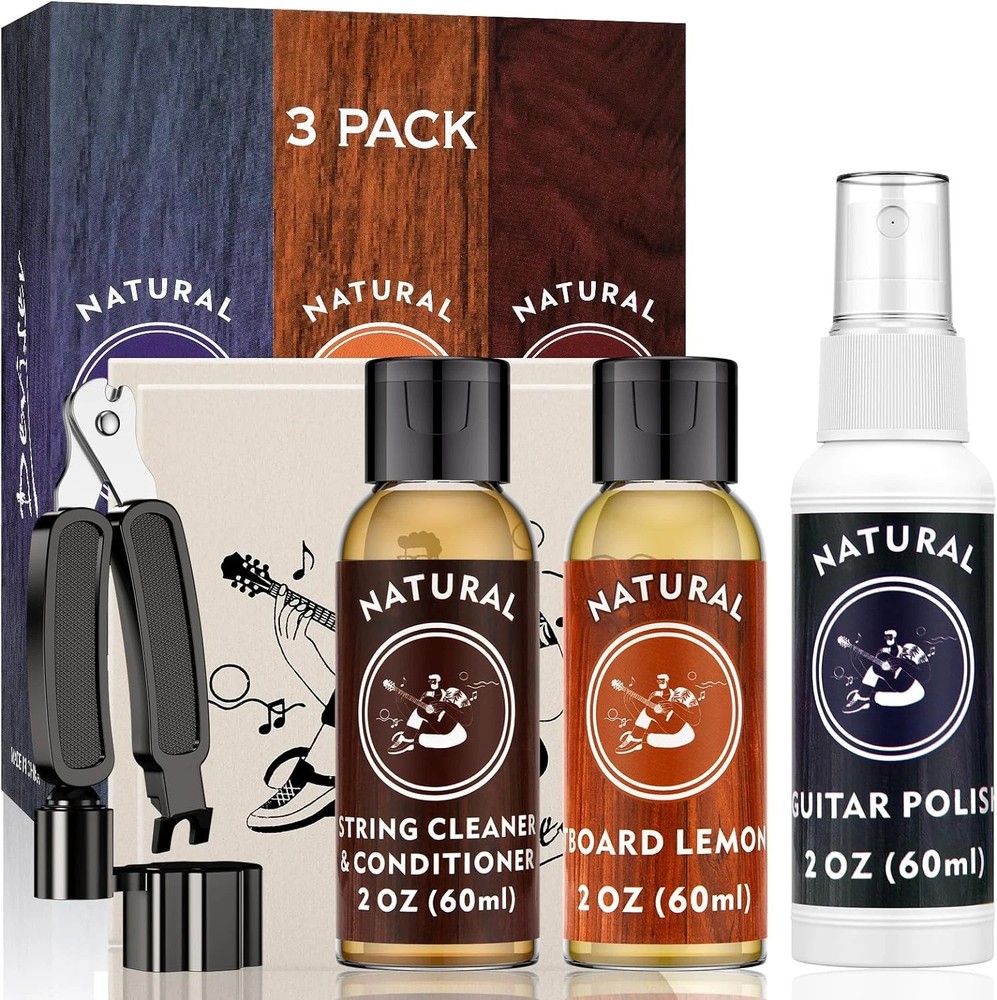 Deviser Guitar Cleaning Kit, Lemon Oil, Polish, String Cleaner, Winder, Cloth