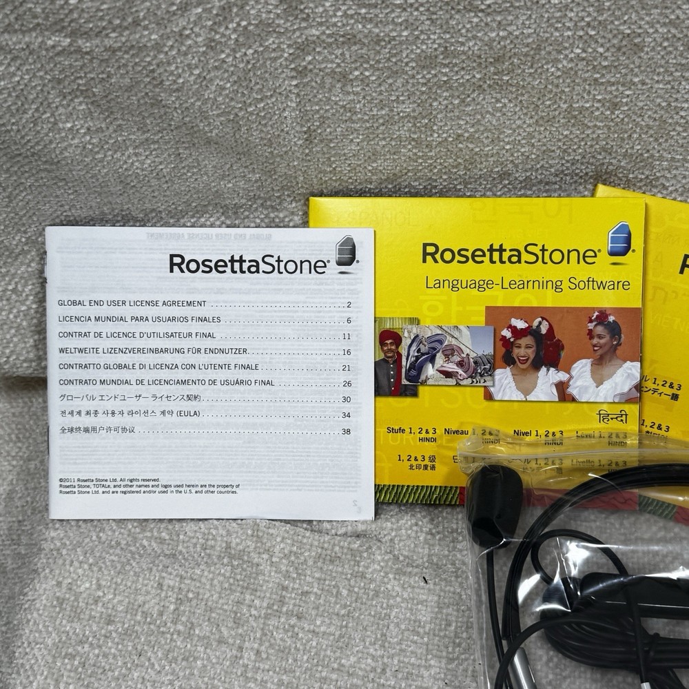 Rosetta Stone Hindi Levels 1 2 3 Language Learning Software Set Headset MP3 Box