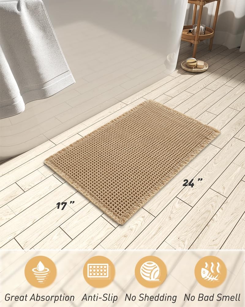 AMOAMI Upgraded Waffle Bath Mat, Super 1'5" x 2' (Rectangular), Brown