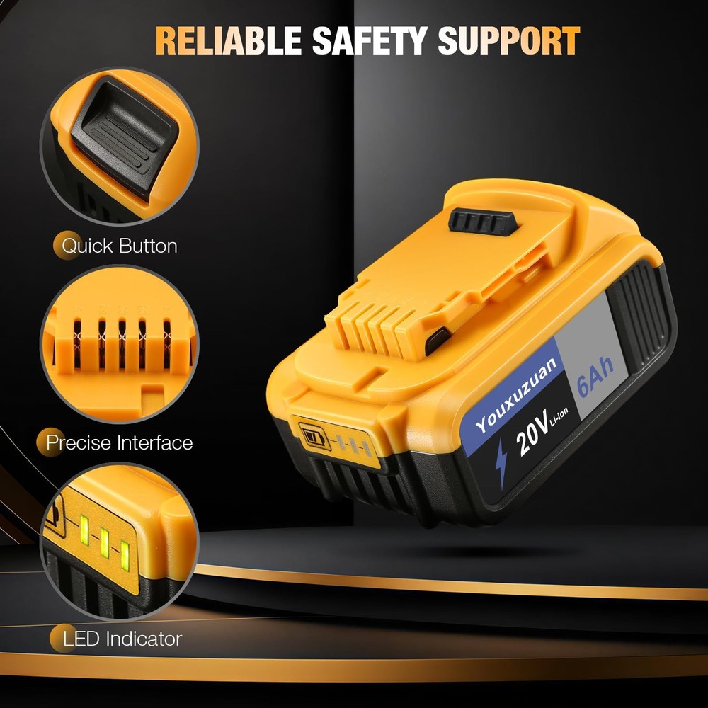 6 Ah Replacement for 20 Volt Battery Replacement Compatible with 20V MAX Batt...