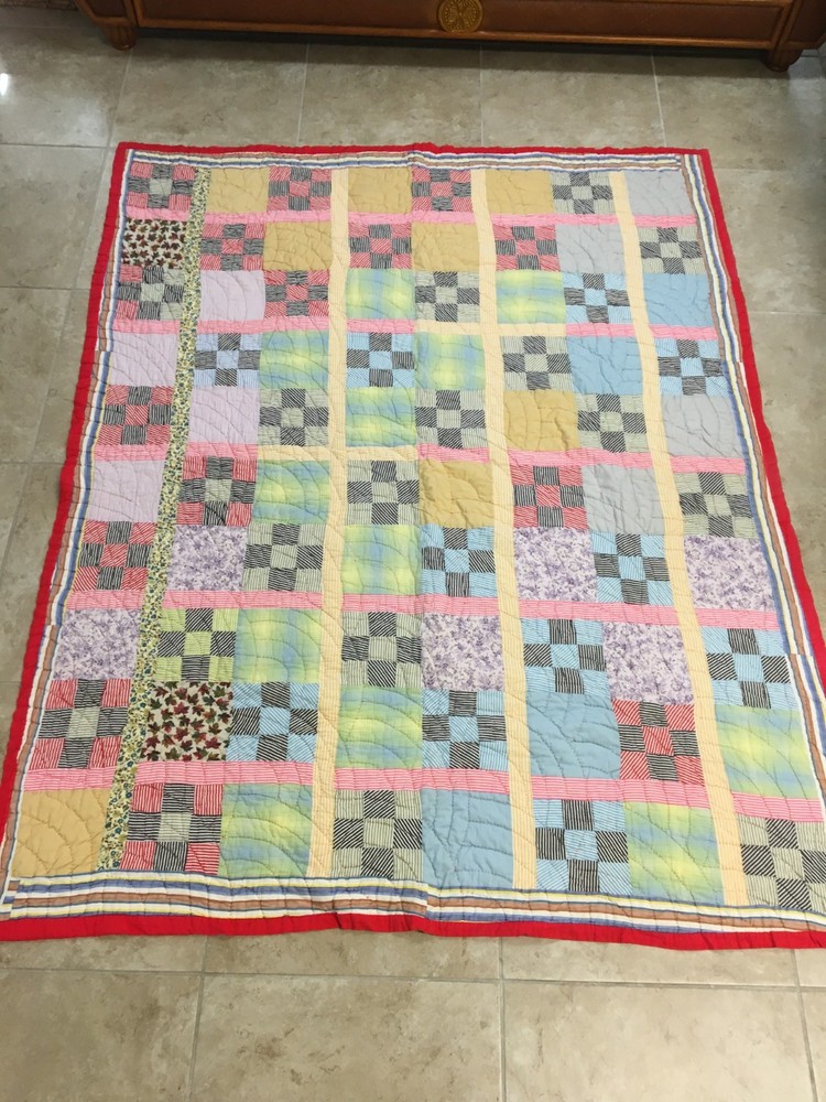 Vintage Multicolored  Patchwork Quilt Bright 63" x 78"