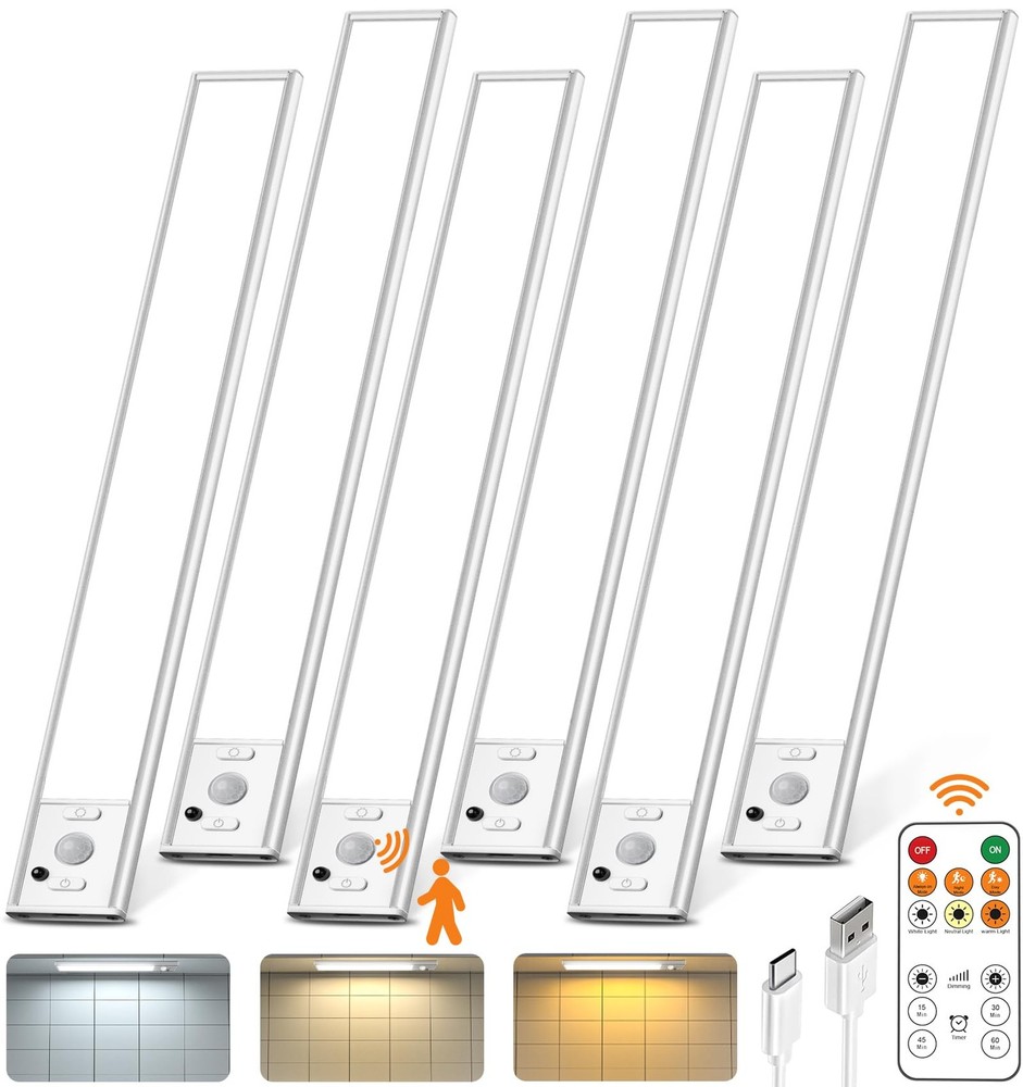 Kitchen Cabinet Lighting - 12in Led Motion Sensor Dimmable 6 Pack