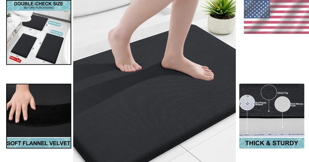 Non Slip Washable Bath Mat - Black Memory Foam