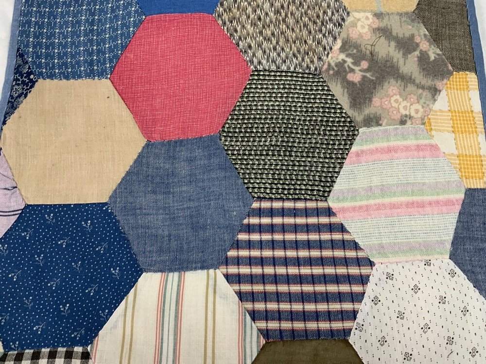 Vintage Antique Patchwork Quilt Table Topper, Octagons, Early Calicos, Multi