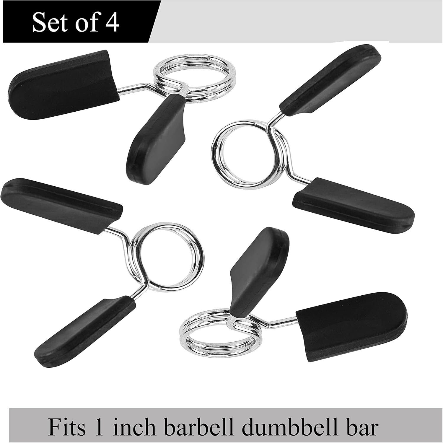 Barbell Clamps 1" Spring Clip Collars for Dumbbells & Weight Bars - 4 Pack
