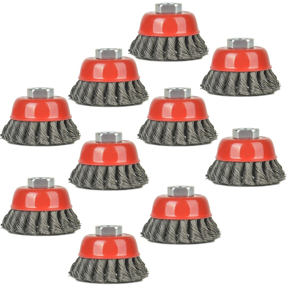 10 Pack 3" Twisted Knotted Wire Wheel Cup Brushes for Angle Grinder, Rust Remova
