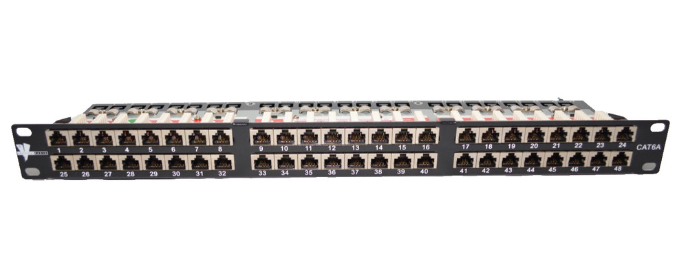 Vertical Cable Cat6A 48-Port STP Patch Panel – Rack Mount Network Distribution