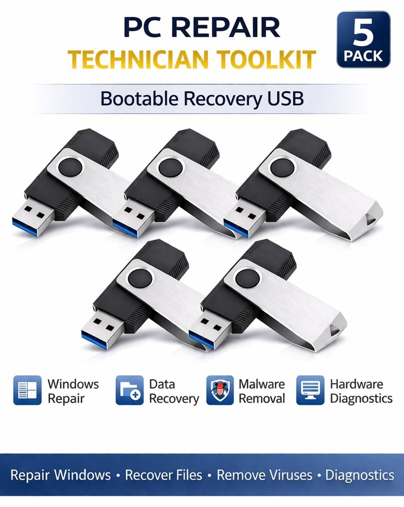 Ultimate Computer Repair Toolkit USB | Bootable Recovery & Diagnostics | 5 PACK