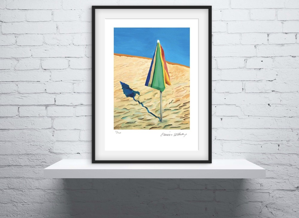 David Hockney Signed - Beach Umbrella - Beachscape Print - Certificate.