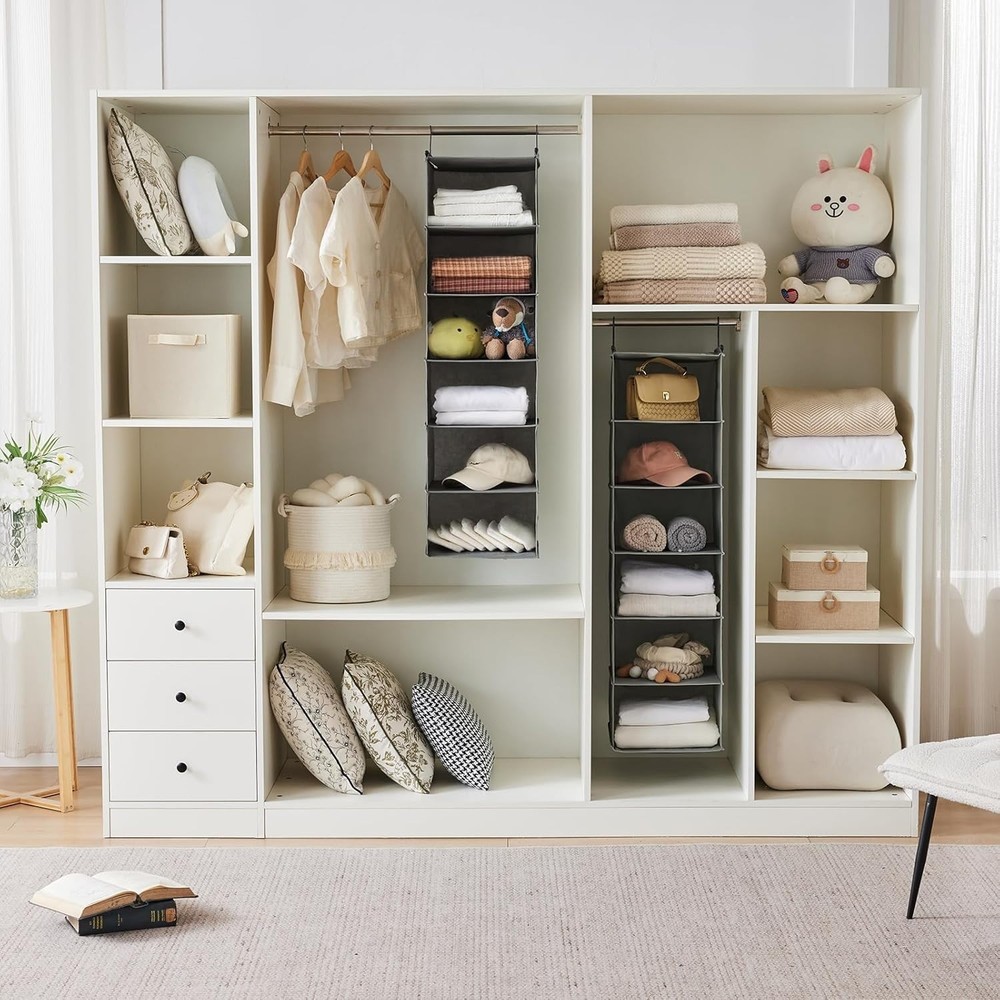 6 Tier Foldable Hanging Closet Organizer with Strong Hooks for Efficient Storage