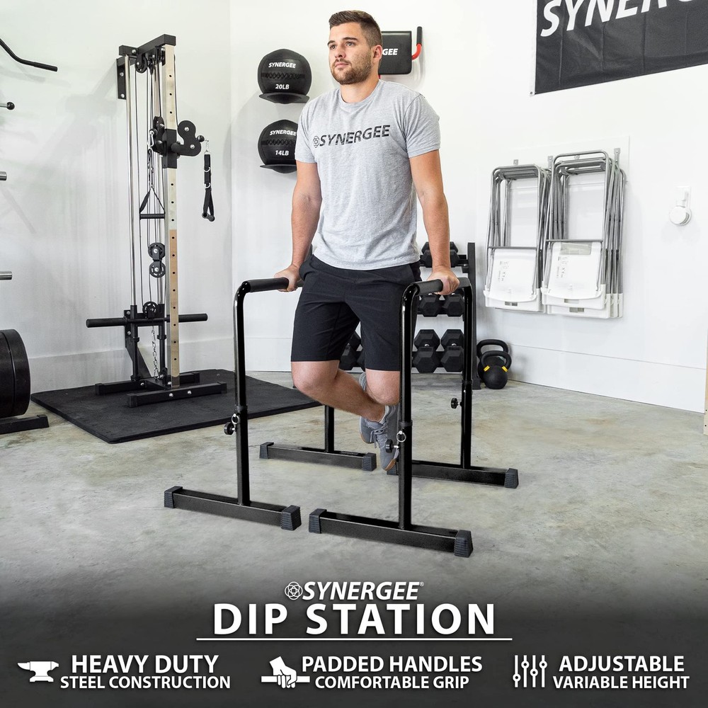 Dip Bar Black. Adjustable Dip Station from 30” – 39” for Dips, Inverted Pull ...
