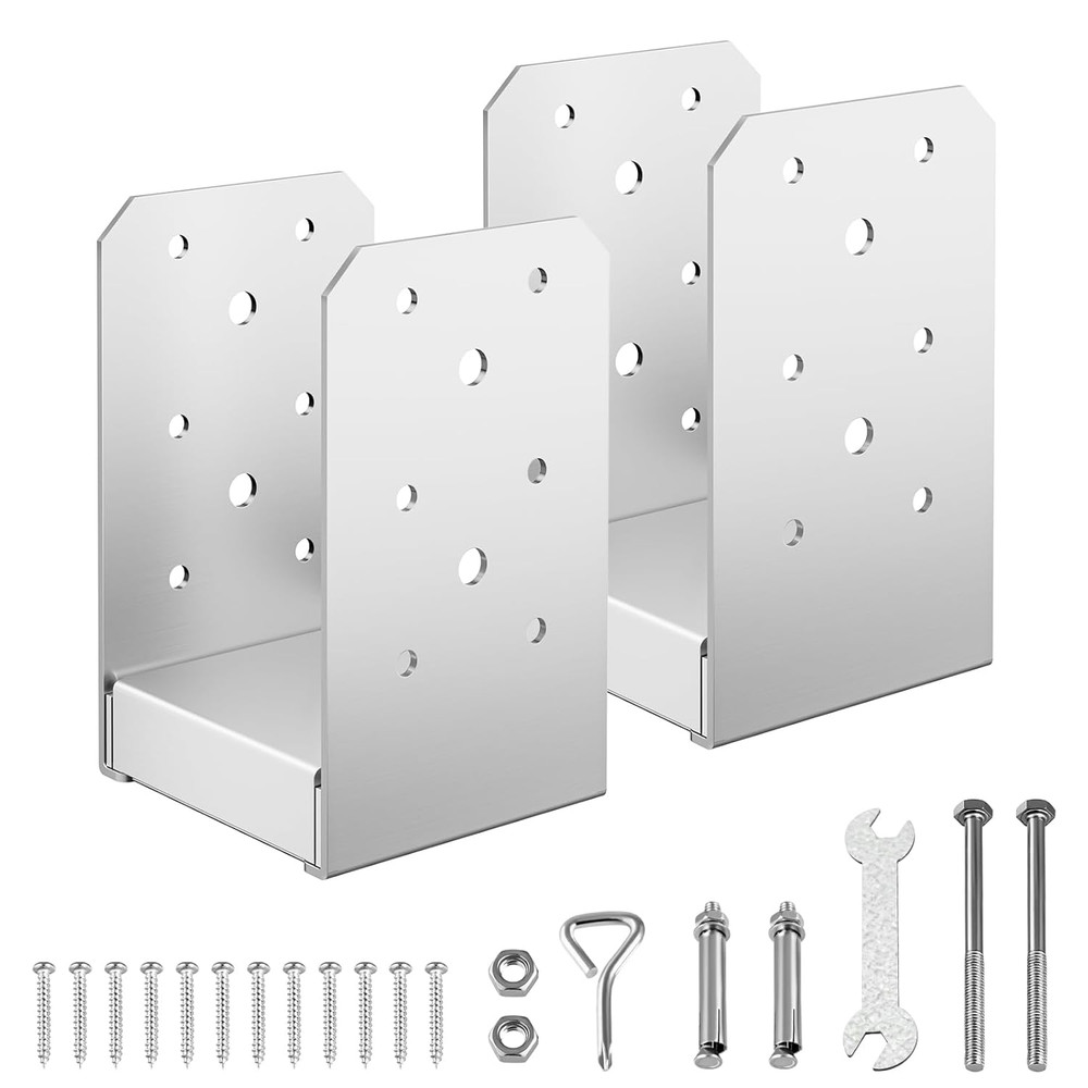 4"X 4" Post Base, 2Pcs Stainless Steel Adjustable Post Anchor Bracket (Internal