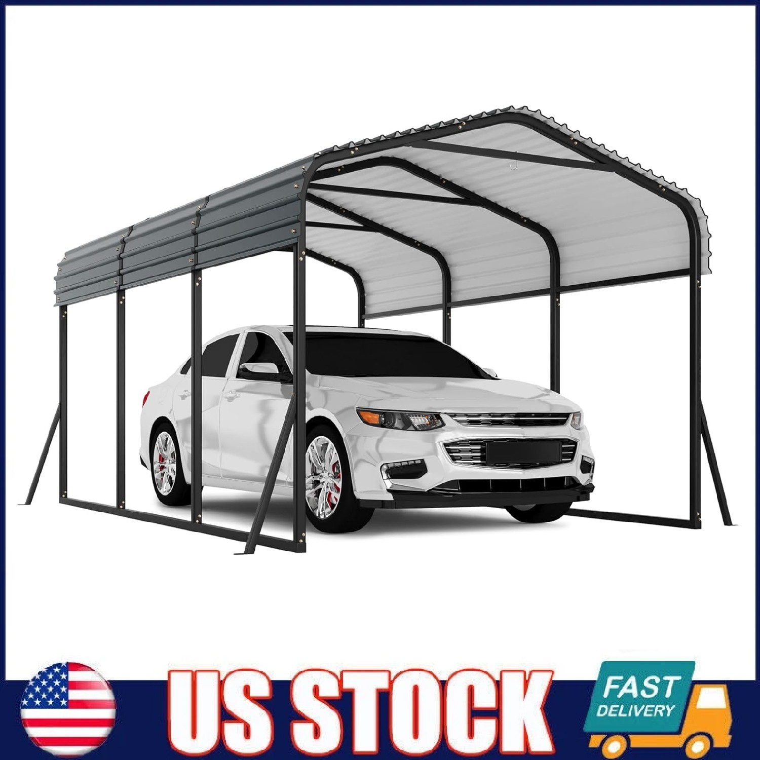 10'x15' Metal Carport, Heavy Duty Galvanized Steel Roof Canopy Car Shelter Truck