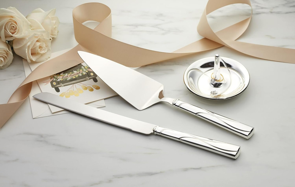 Cake Knife & Server Adorn Set, Silver