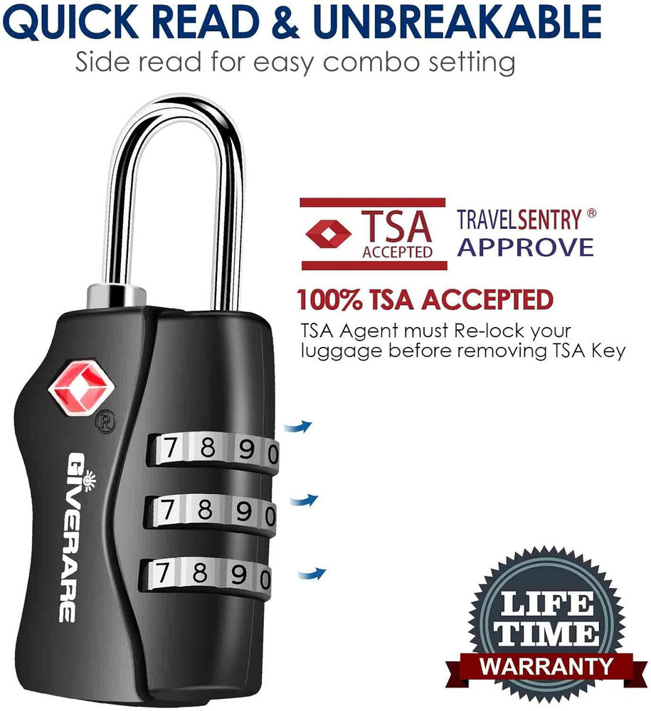 2 Pack TSA Accepted 3-Digit Combination Luggage Locks Keyless Bag Padlocks Black