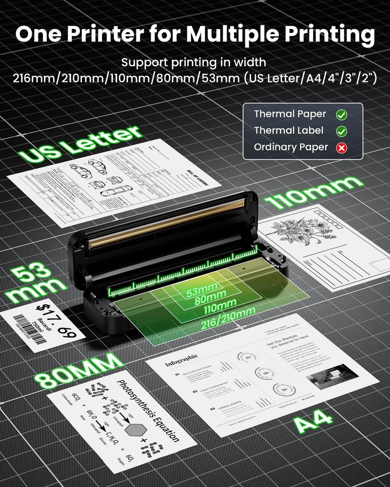 Itari Portable Printer - Portable Printer Wireless for Travel, Bluetooth Prin...
